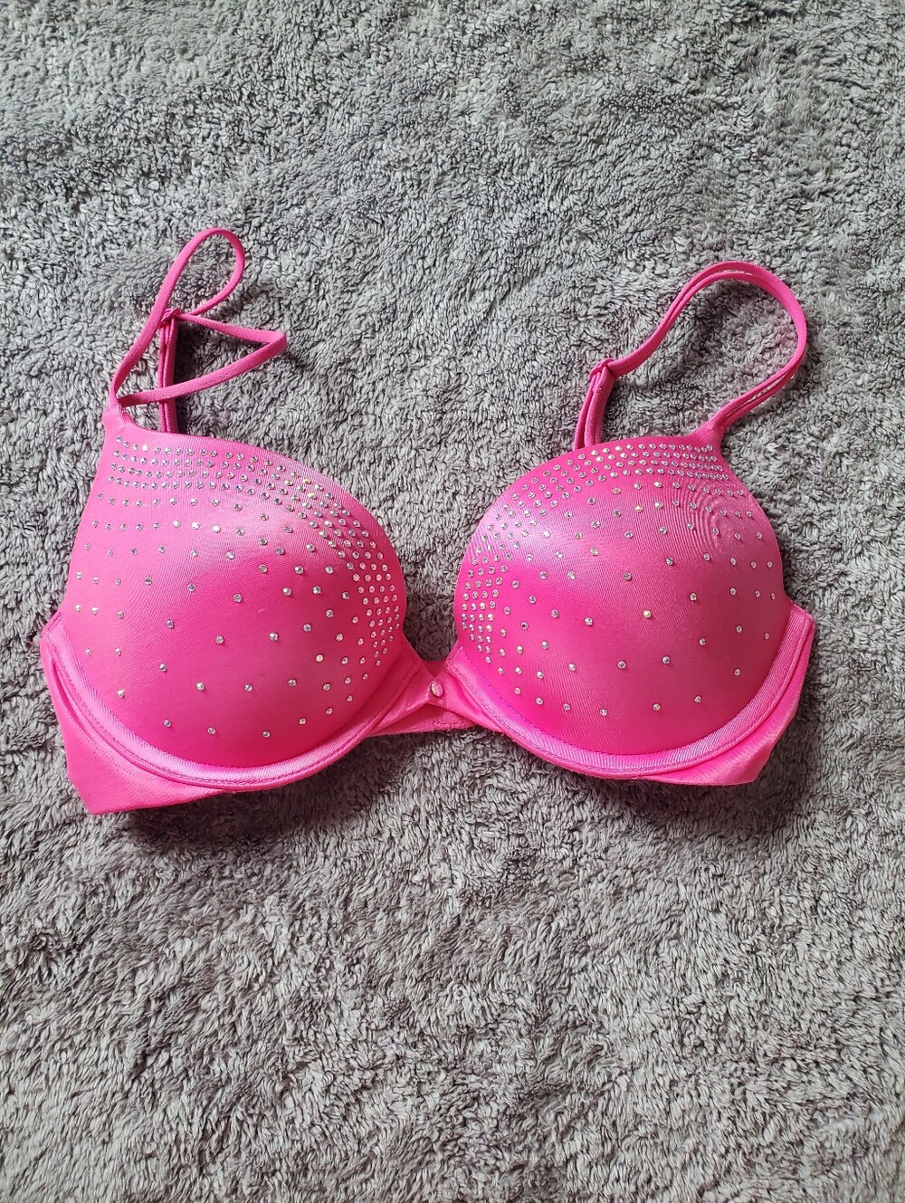 Victoria's Secret Bombshell Rhinestone Push-up Sparkly Bra IBerry Blush Y2K 32C